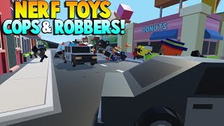COPS AND ROBBERS WITH NERF TOYS! - Tiny Town Toy Building Game!