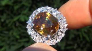 UNHEATED & UNTREATED GIA Certified 10.35 ct Sphene & Diamond Ring Solid 14K White Gold