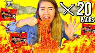 EXTREME SPICY NOODLE CHALLENGE!!!! NUCLEAR SPICY NOODLES X20 PACKS!!! WARNING!! 먹방
