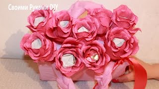 Букет из конфет - Сумочка с розами - Розы из конфет