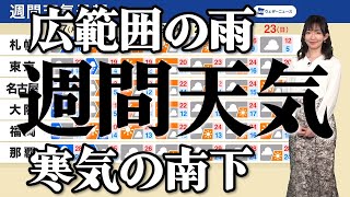 【週間天気予報】広範囲の雨／寒気の南下