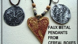 DIY, FAUX EMBOSSED METAL PENDANTS, from cereal box cardboard
