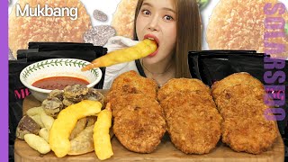 솔라잇츠ㅣ함박까스, 청양까스, 트러플까스, 모듬튀김, 새우, 오징어, 순대, 떡, 떡볶이 소스, 멜팅피스 먹방