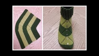 ОДНИМ ПОЛОТНОМ!!! Сапожки (тапочки-следки) на двух спицах№ 12/ patik modelleri