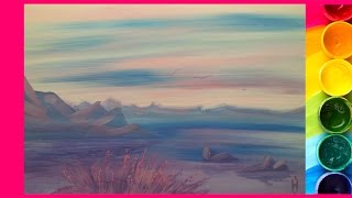 Рисуем ВЕЧЕР у воды ГУАШЬЮ  [Картина за 3 минуты!]