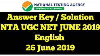 Answer Key NTA UGC NET || English || 26 June 2019 ||