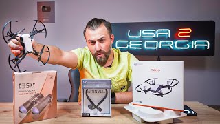 Unboxing/გათამაშება Usa2Georgiaსგან- დრონი, დურბინდი, ბლუთუზ ყურსასმენები