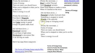 Forms of Energy Song written by Stacey Mayo and sung by Mary Massey