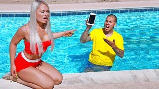 JEALOUS Wife Throws iPhone X in Swimming POOL!! (CHEATER)