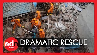 Dramatic Rescue! Person Pulled from Rubble of Fatal Maharashtra Building Collapse