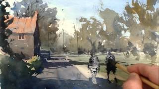 Watercolour Demonstration - How to Paint a Country Scene with House, Trees and People #1