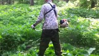 покос травы,бензокоса Stihl FS 100 grass mowing