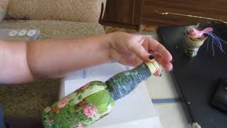 Декупаж бутылки салфеткой и бечевкой