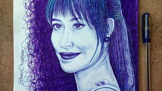 Pen drawing beautiful girl portrait using normal linc slycer pen sketch step by step tutorials