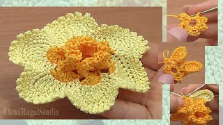 Crochet Narcissus Flower Урок 65 часть 1 из 2 Как вязать нарцисс