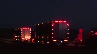Highway 83 Kansas - Cattle trucks lit up in the dark
