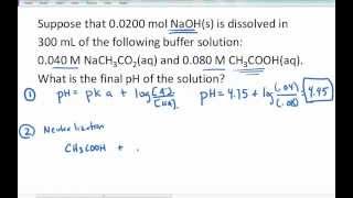 Calculate pH of buffer after adding strong base.