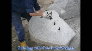 小型削岩機で穴あけ～セリ矢で石割り！ Drilling and splitting rocks