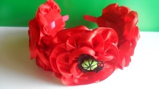 Венок с Маками Мастер класс Цветы из лент