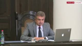 Newly appointed Armenian Prime Minister Karen Karapetyan’s  first  cabinet meeting.