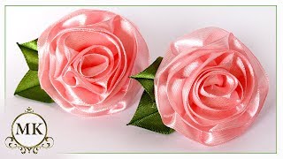 Простые розочки из цельной ленты 2,5 см. МК. Канзаши. / DIY. Roses. Scrunchy with Kanzashi flower.