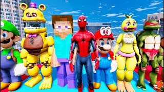 NEW SPIDERMAN MOD! ANIMATRONICS & MINECRAFT STEVE & MARIO ADVENTURE! (GTA 5 Mods FNAF RedHatter)