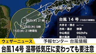 台風14号、温帯低気圧に変わっても要注意