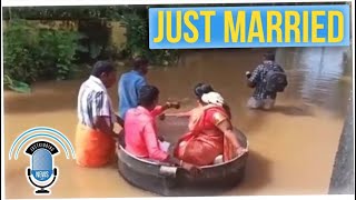 Couple in Flooded Region Float to Wedding in a Cooking Pot