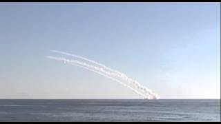 Групповой пуск крылатых ракет «Калибр» подлодкой «Ростов-на-Дону» по объектам террористов в Сирии