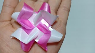 วิธีพับเหรียญโปรยทาน ดอกบานไม่รู้โรย Diy flower  ribbon