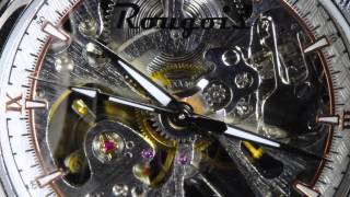 Rougois Open Skeleton Mechanical Watch Silver Tone