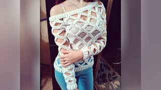 Вязание крючком: кофта-сетка мастер класс. Crochet grid sweater with subtitles