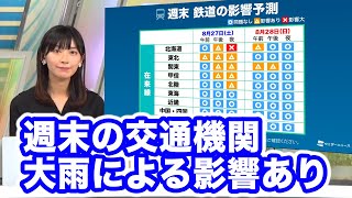 気象による交通機関の影響予測　週末は大雨による影響あり