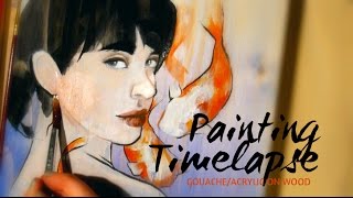 Gouache/Acrylic on Pine Wood- Painting Timelapse
