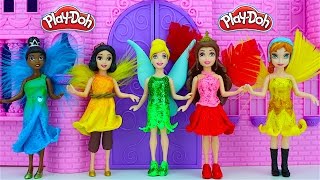 Tinkerbell Fairy Play Doh Dresses - Princess Anna Belle Cinderella Magic Clip Dolls