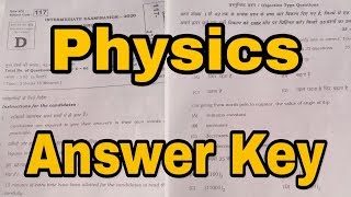 Answer Key Physics || Bihar Board 12th Physics Exam 2020
