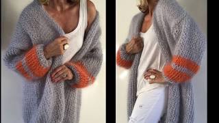 Pletena moda.Мохеровый кардиган с широкими рукавами