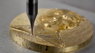 Cnc usinando relevo em Bronze usando fresas de 1 corte e micro fresa, micro fresa para metais