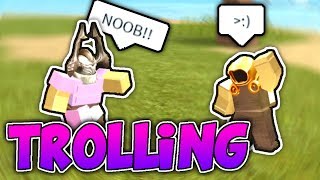 NOOB DISGUISE TROLLING WITH PINK ARMOR!! (Roblox Booga Booga)