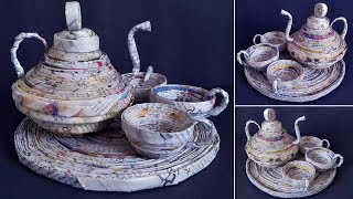 DIY...Newspaper Tea Cup and dish || Newspaper Craft Tutorial...2019 ||