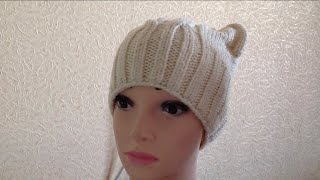 Вязаная шапка кошечка.1.