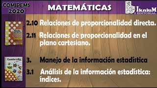 Relación de proporcionalidad directa y en el plano cartesiano e índices. (COMIPEMS 2020)
