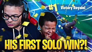 MY 9 YEAR OLD LITTLE BROTHER FINALLY WINS HIS FIRST SOLO GAME OMG! (MUST SEE) FORTNITE BATTLE ROYALE