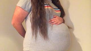 big pregnant girl belly rub