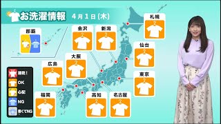 4月1日(木) 洗濯天気予報