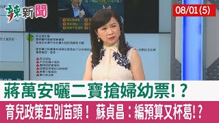 【辣新聞152 重點摘要】蔣萬安曬二寶搶婦幼票!? 育兒政策互別苗頭！ 蘇貞昌：編預算又杯葛!? 2022.08.01(5)