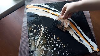 Техника растяжки в Акриловой заливке. Шпатель и мастихин в создании картины.AcrylicFluidPouring.
