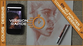 Profil de jeune femme, teinte sanguine sur papier recyclé - Version rapide