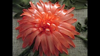 МК Хризантема, вышивка лентами. Chrysanthemums, ribbon embroidery. Легко и просто!