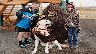 Funny Dog Logan and Sasquatch Pretend Play Outside